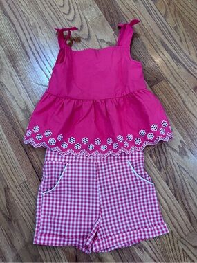 Draper James Girls Pink Eyelet Tank Top & Gingham Shorts Set 6